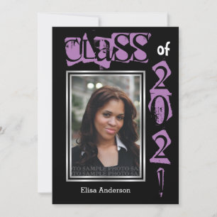 Invitation Classe de 2021 violet texte graduation photo