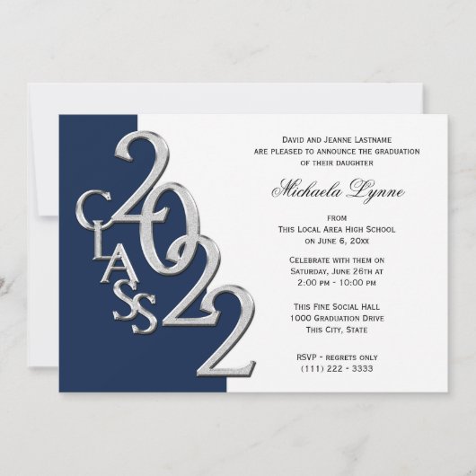 Invitation Classe de 2022 Grad Silver avec option de couleur  (Devant)