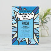Invitation Classe de 2022 Graduation Party Comic Fun Blue (Debout devant)