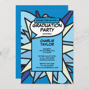 Invitation Classe de 2022 Graduation Party Comic Fun Blue