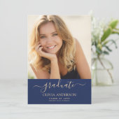 Invitation Classe de 2022 Marine Blue Gold Photo Graduation (Debout devant)