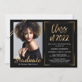 Invitation Classe de 2022 Modern Black Gold Photo Graduation (Devant)
