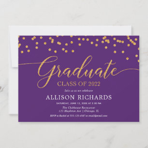 Invitation Classe de 2022 Purple or élégante fête de graduati