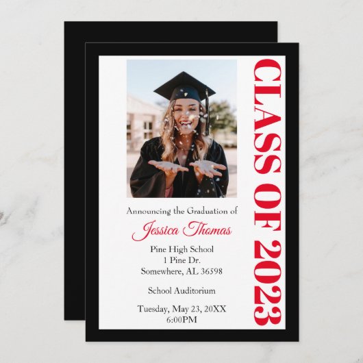 Invitation Classe de 2023 Black Photo Graduation (Devant / Derrière)