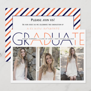 Invitation Classe de 2023 bleu marine, photo de graduation co