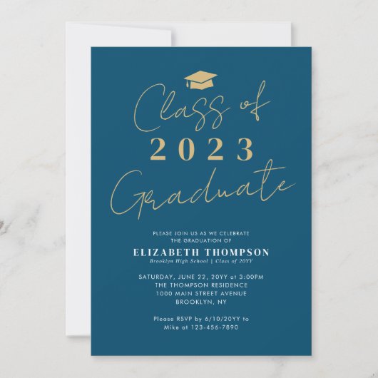 Invitation Classe de 2023 Blue Gold Graduate Party (Devant)
