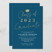 Invitation Classe de 2023 Blue Gold Graduate Party (Devant / Derrière)