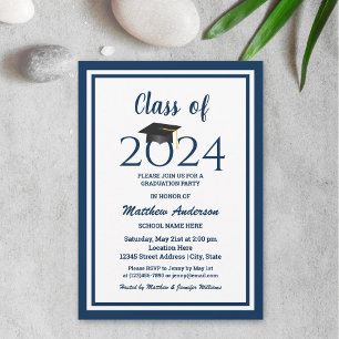 Invitation Classe de 2023 Elégant Navy Blue Graduation Party