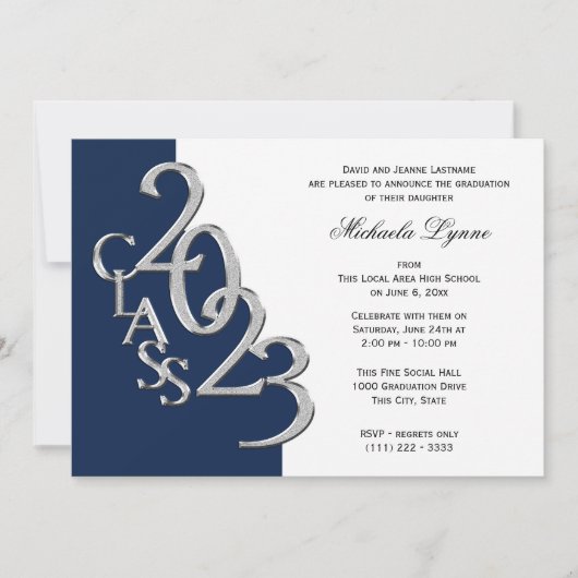 Invitation Classe de 2023 Grad Silver and Navy Blue (Devant)