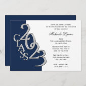 Invitation Classe de 2023 Grad Silver and Navy Blue (Devant / Derrière)
