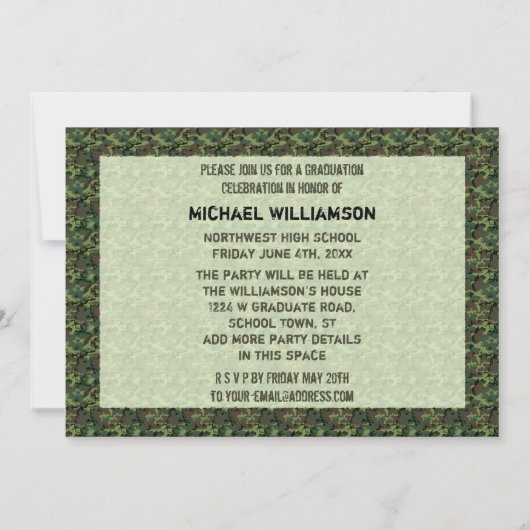 Invitation Classe de 2023 Graduation Photo Camo Custom Party (Dos)