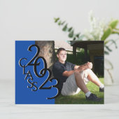 Invitation Classe de 2023 Photo Graduation Bleu et noir (Debout devant)