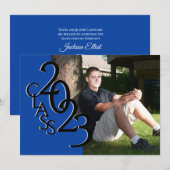 Invitation Classe de 2023 Photo Graduation Bleu et noir (Devant / Derrière)