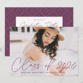 Invitation Classe de 2023 Purple Script Graduation Party (Devant / Derrière)