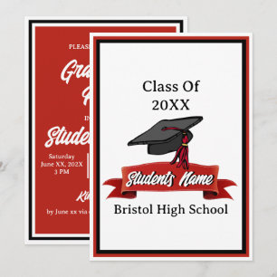 Invitation Classe de 2023 Red and Black Graduation Party