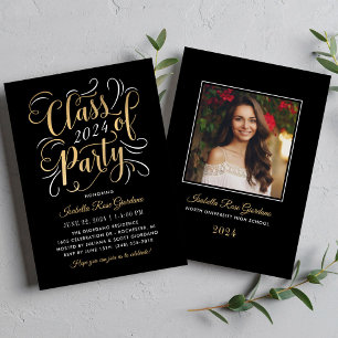 Invitation Classe de 2024 Black Gold Graduation Party Photo