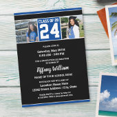 Invitation Classe de 2024 Blue Black Photo Collage Graduation