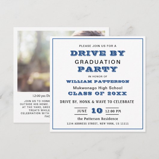 Invitation Classe de 2024 DRIVE BY PHOTO Graduation Party (Devant / Derrière)