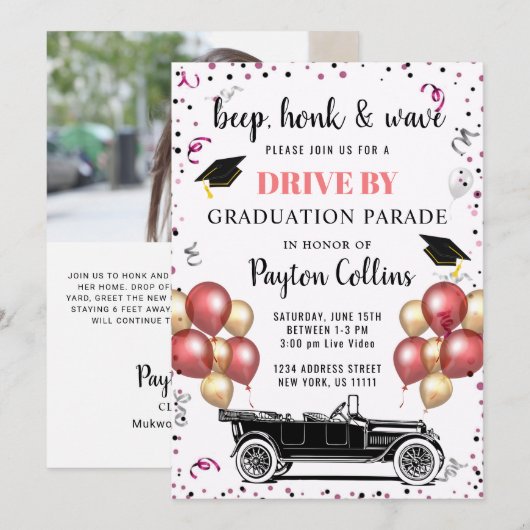 Invitation Classe de 2024 DRIVE BY PHOTO Graduation Party (Devant / Derrière)
