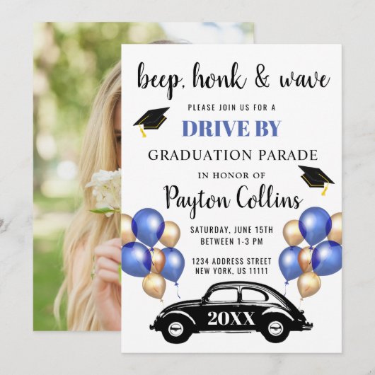 Invitation Classe de 2024 DRIVE BY PHOTOS Graduation Party (Devant / Derrière)