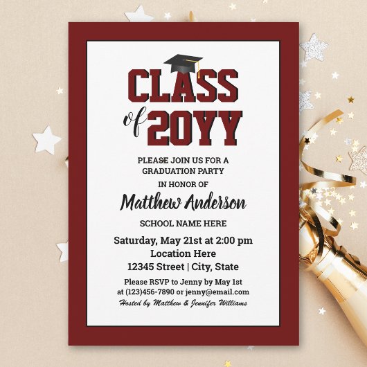 Invitation Classe de 2024 Elégant Burgundy Dark Red Graduatio