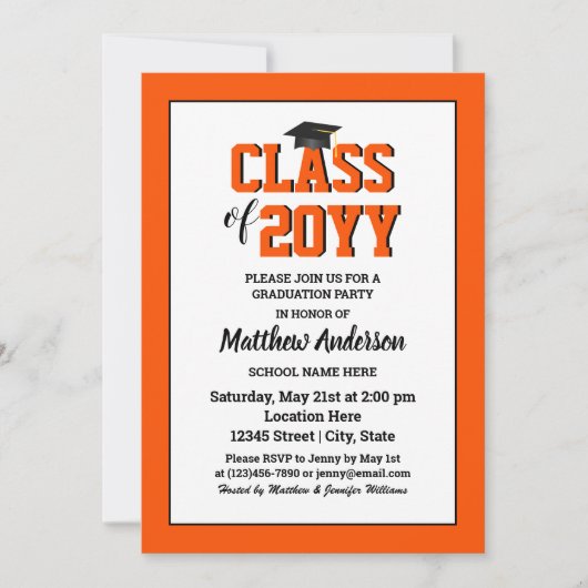 Invitation Classe de 2024 Elegant Deep Orange Graduation (Devant)