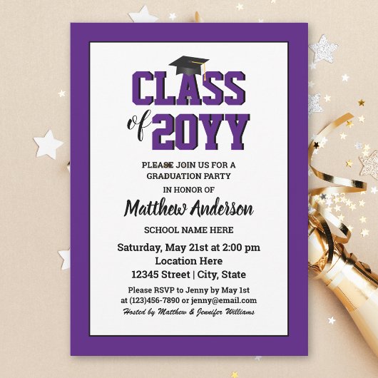 Invitation Classe de 2024 Elégant Royal Purple Graduation