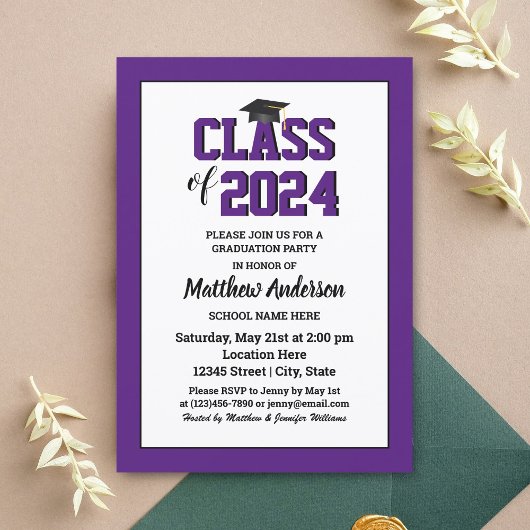 Invitation Classe de 2024 Elégant Royal Purple Graduation