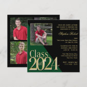 Invitation Classe de 2024 Gold Grad Green avec photo (Devant / Derrière)