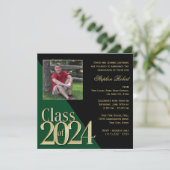 Invitation Classe de 2024 Gold Grad Green avec photo (Debout devant)