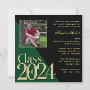 Invitation Classe de 2024 Gold Grad Green avec photo