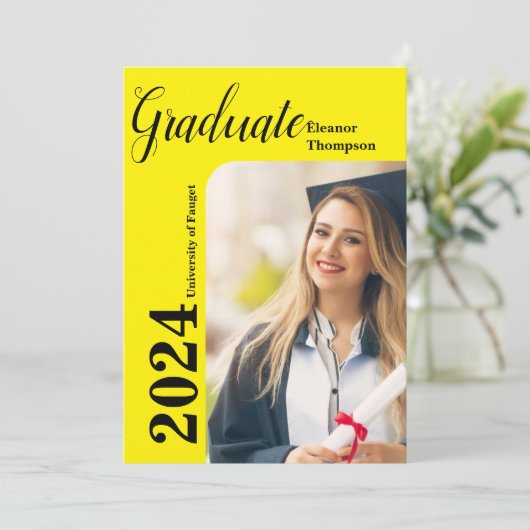 Invitation Classe de 2024 Grad : Photo moderne noir & blanc (Debout devant)