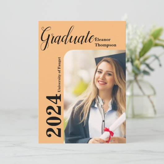 Invitation Classe de 2024 Grad : Photo moderne noir & blanc (Debout devant)