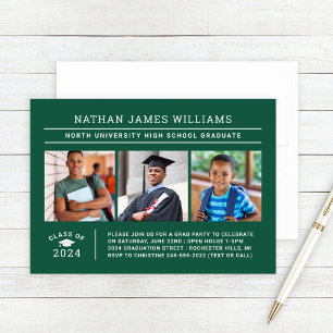 Invitation Classe de 2024 Graduate Green 3 Photo Graduation