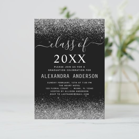 Invitation Classe de 2024 Graduation Party Silver Black (Debout devant)
