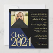 Invitation Classe de 2024 Grand Or et Bleu avec photo (Devant)
