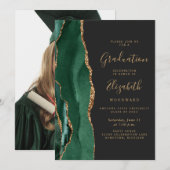 Invitation Classe de 2024 Green Agate Photo Dark Graduation (Devant / Derrière)