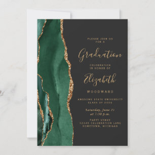 Invitation Classe de 2024 Green Agate Photo Dark Graduation