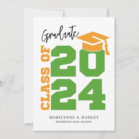 Invitation Classe de 2024 Green and Gold Graduation (Devant)