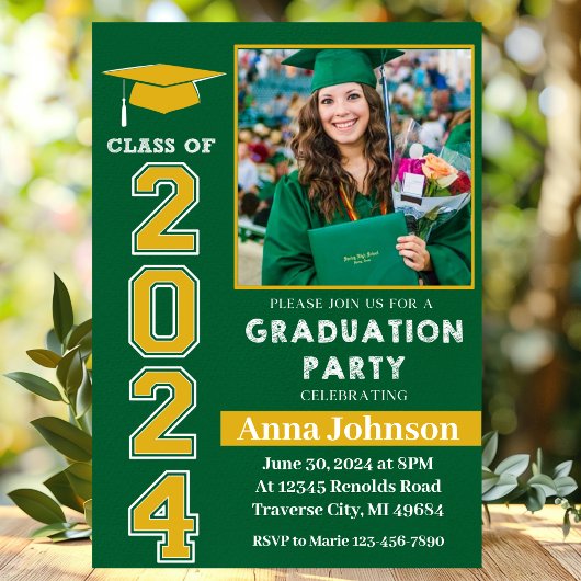 Invitation Classe de 2024 Green Yellow Graduation Invitatio