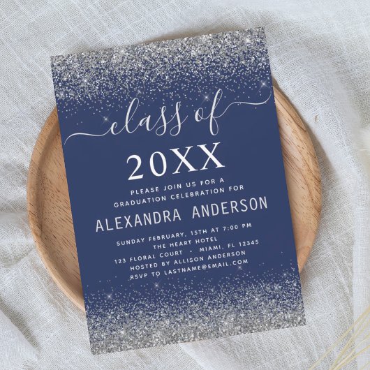 Invitation Classe de 2024 Navy Blue Silver Graduation Party