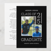 Invitation Classe De 2024 Photo Bio Black & White Open House (Devant / Derrière)