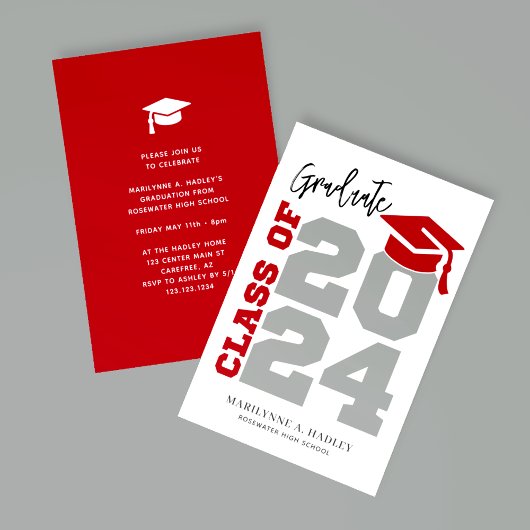 Invitation Classe de 2024 Red and Grey Graduation