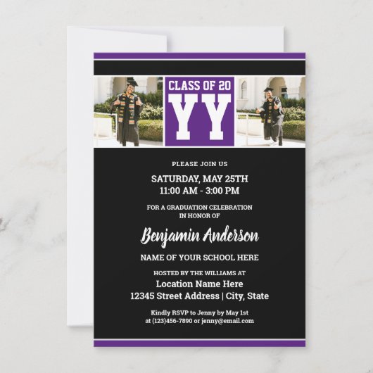 Invitation Classe de 2024 Royal Purple Graduation Photo (Devant)