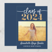 Invitation Classe de 2024 Script bleu imprimable (Devant / Derrière)