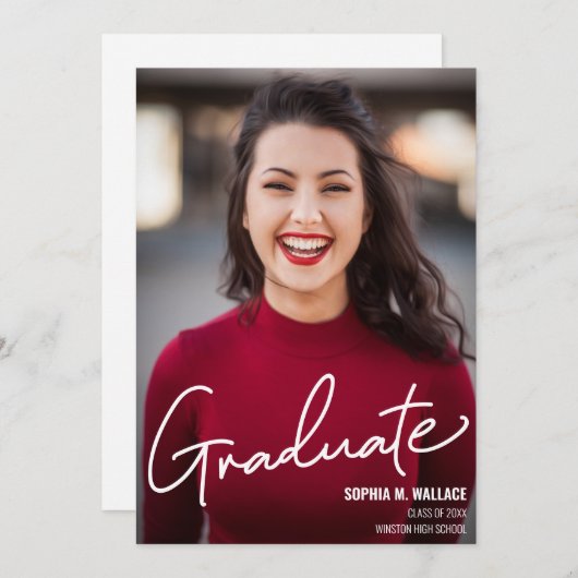 Invitation Classe de 2024 Script Custom Graduate Photo (Devant / Derrière)