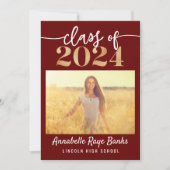 Invitation Classe de 2024 Script Maroon imprimable (Devant)