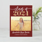 Invitation Classe de 2024 Script Maroon imprimable (Debout devant)