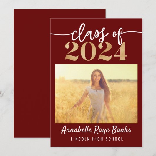 Invitation Classe de 2024 Script Maroon imprimable (Devant / Derrière)