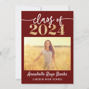 Invitation Classe de 2024 Script Maroon imprimable